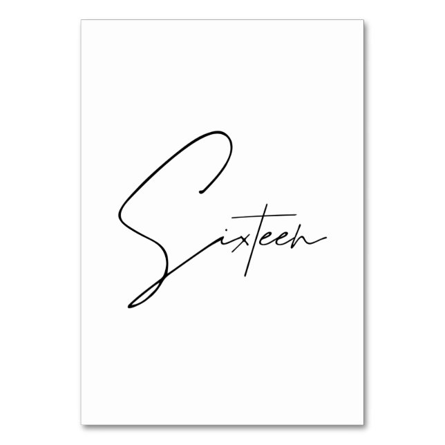 Elegant Calligraphic Wedding Table 16 table Number (Front)