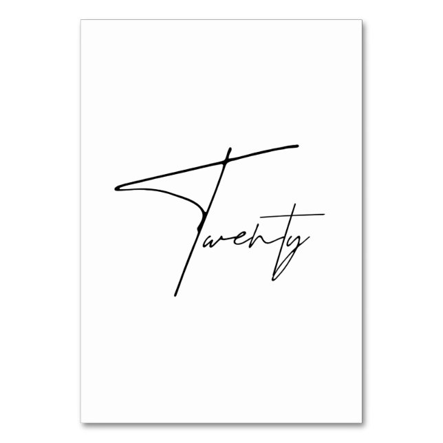 Elegant Calligraphic Wedding Table 20 table Number (Front)