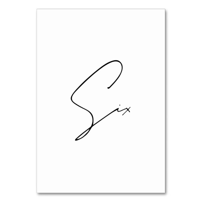 Elegant Calligraphic Wedding Table 6 table Number (Front)