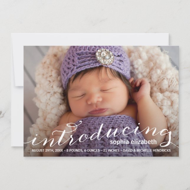 Elegant Calligraphy 1-Photo Birth Announcement (Front)