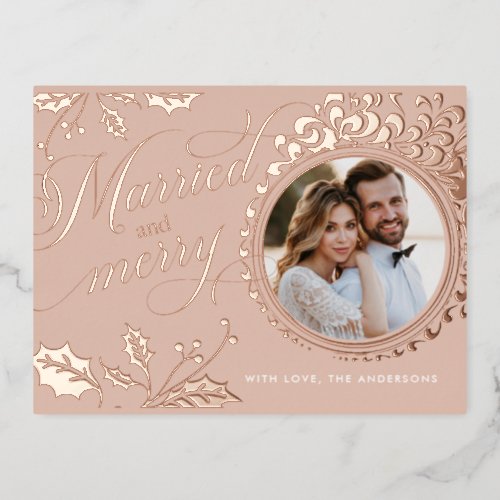 Elegant Calligraphy 1 Photo Foil Holiday Post Card