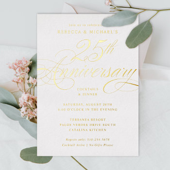 Elegant Calligraphy 25th Silver Anniversary Party Foil Invitation by beckynimoy at Zazzle