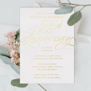 Elegant Calligraphy 25th Silver Anniversary Party Foil Invitation