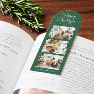 Elegant Calligraphy 3 Photo Modern Christmas Card Bookmarks