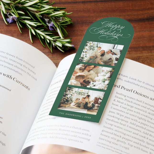Elegant Calligraphy 3 Photo Modern Christmas Card Bookmarks (Book)