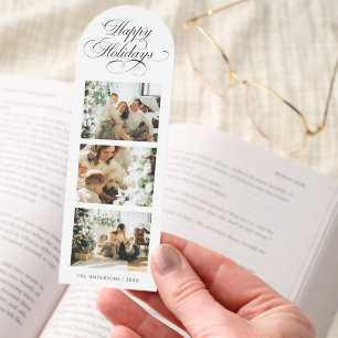 Elegant Calligraphy 3 Photo Modern Christmas Card Bookmarks