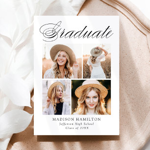 Elegant Calligraphy 4 Photo Graduation Announcement