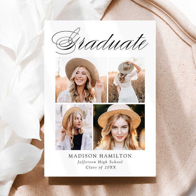 Elegant Calligraphy 4 Photo Graduation Announcement (Creator Uploaded)