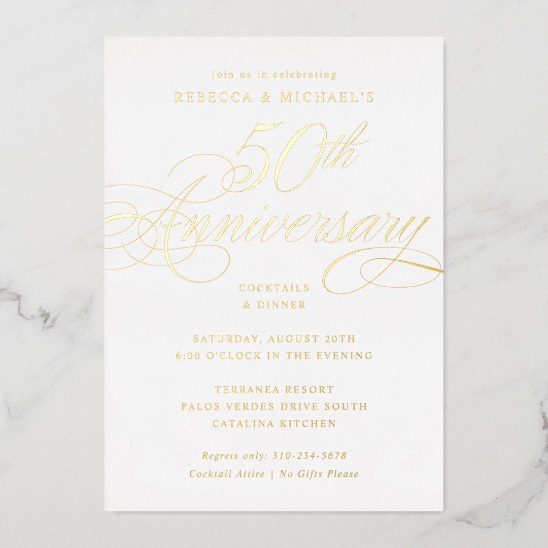 Elegant Calligraphy 50th Anniversary Party Foil Invitation | Zazzle