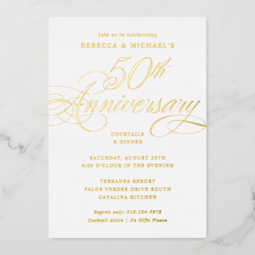 Elegant Calligraphy 50th Anniversary Party Foil Invitation | Zazzle