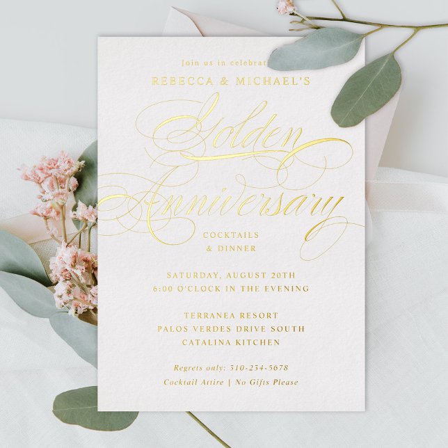 Elegant Calligraphy 50th Golden Anniversary Party Foil Invitation (Creator Uploaded)