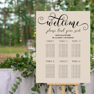 Elegant Calligraphy 6 Table Wedding Seating Chart Foam Board