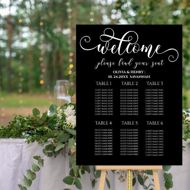 Elegant Calligraphy 6 Table Wedding Seating Chart Foam Board (Creator Uploaded)