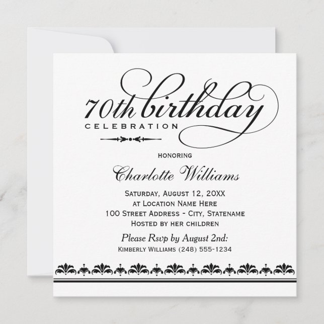 Elegant Calligraphy 70th Birthday Square Invitation (Front)