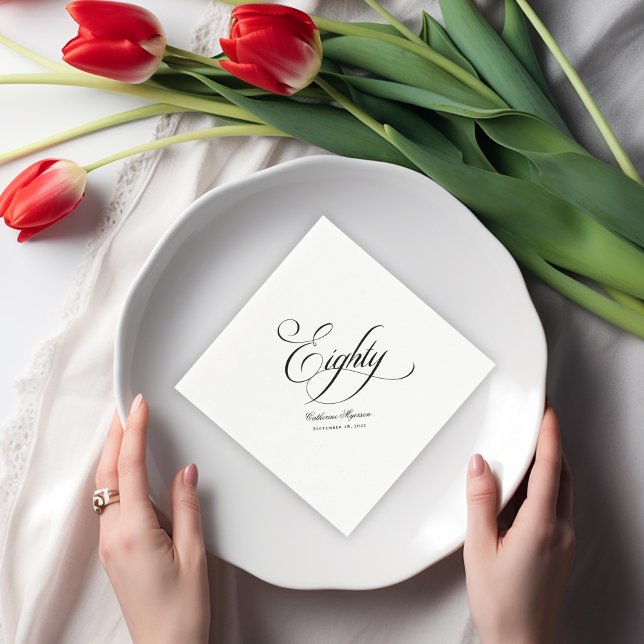Elegant Calligraphy 80th Birthday Napkins (Creator Uploaded)