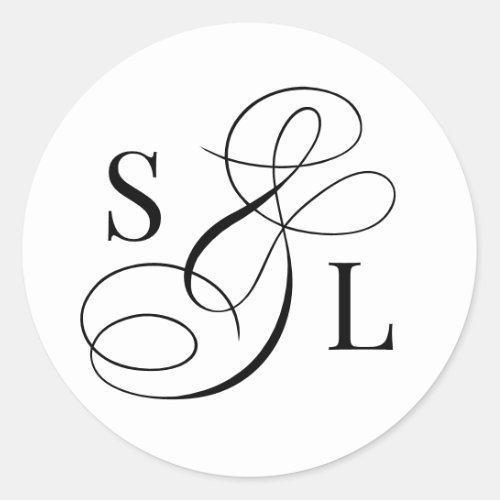 Elegant Calligraphy Ampersand Monogram Wedding Classic Round Sticker