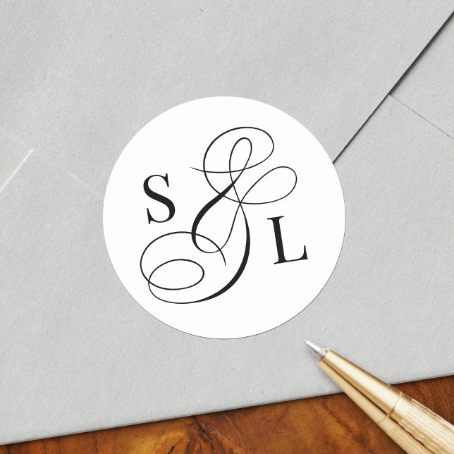 Elegant Calligraphy Ampersand Monogram Wedding Classic Round Sticker (Creator Uploaded)