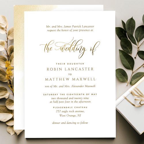  Elegant Calligraphy and Watercolor Formal Wedding Invitation
