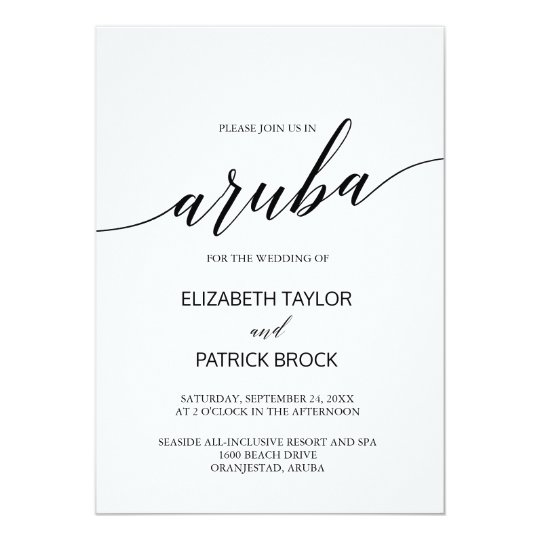 Elegant Calligraphy Aruba Destination Wedding Invitation Zazzle Com