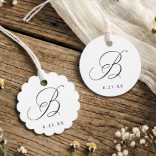 Elegant Calligraphy B Monogram Initial Wedding Favor Tags
