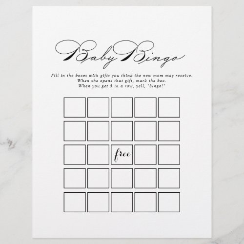 Elegant Calligraphy Baby Bingo Shower Game