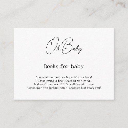 Elegant Calligraphy Baby Shower Books for baby Enclosure Card