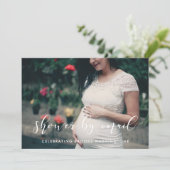 Elegant calligraphy Baby Shower by mail photo Invitation (Standing Front)
