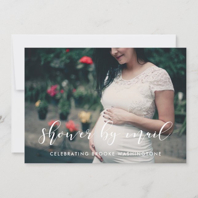 Elegant calligraphy Baby Shower by mail photo Invitation (Front)