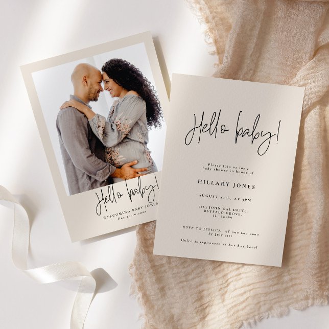 Elegant Calligraphy | Baby Shower Hello baby Pink Invitation (Creator Uploaded)