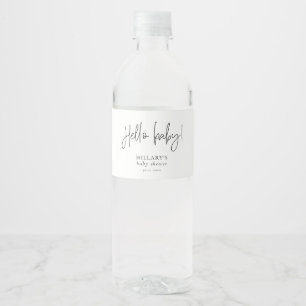 Elegant Calligraphy Baby Shower Hello baby  Water Bottle Label