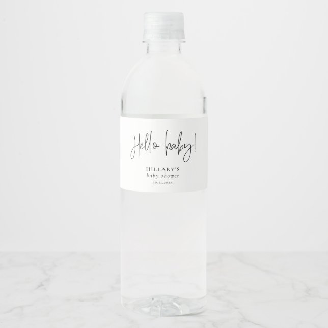 Elegant Calligraphy Baby Shower Hello baby  Water Bottle Label (Front)