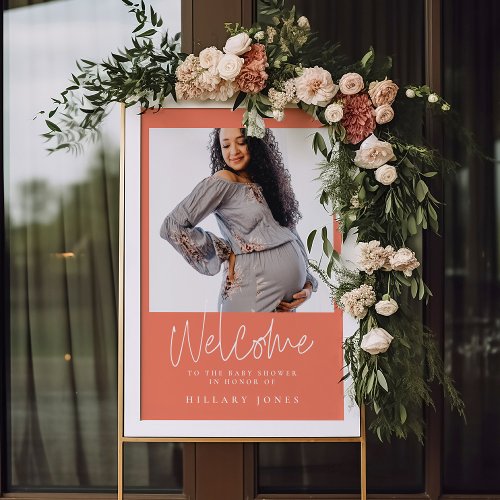 Elegant Calligraphy Baby Shower Peach Welcome  Poster
