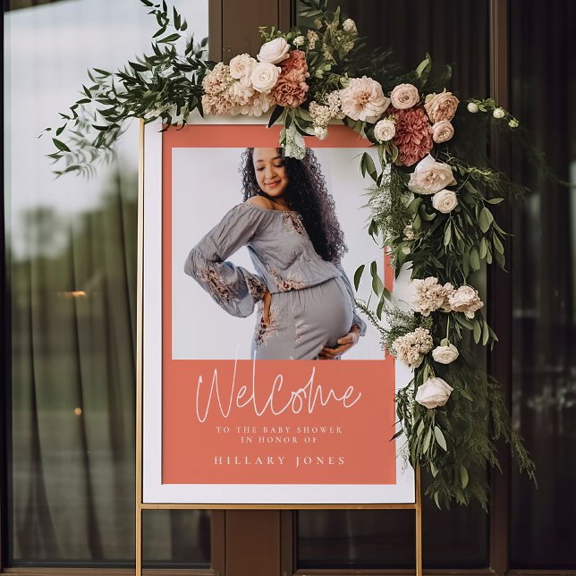 Elegant Calligraphy Baby Shower Peach Welcome  Poster (Creator Uploaded)