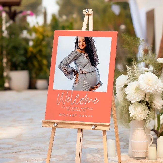 Elegant Calligraphy Baby Shower Peach Welcome sign (Creator Uploaded)