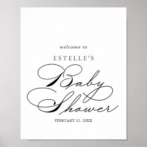 Elegant Calligraphy Baby Shower Welcome Poster