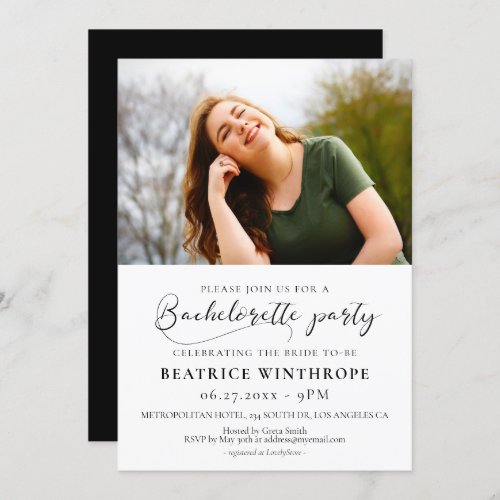 Elegant calligraphy Bachelorette Party photo Invitation