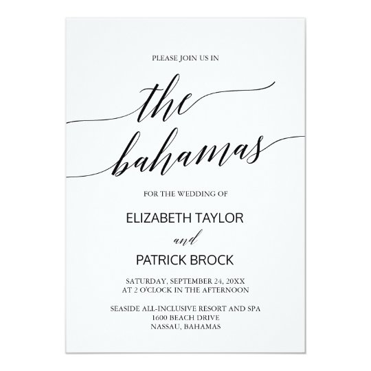 Elegant Calligraphy Bahamas Destination Wedding Invitation