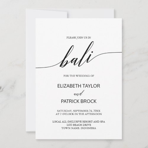 Elegant Calligraphy Bali Destination Wedding Invitation