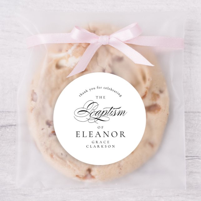 Elegant Calligraphy Baptism Thank You Classic Round Sticker (Creator Uploaded)
