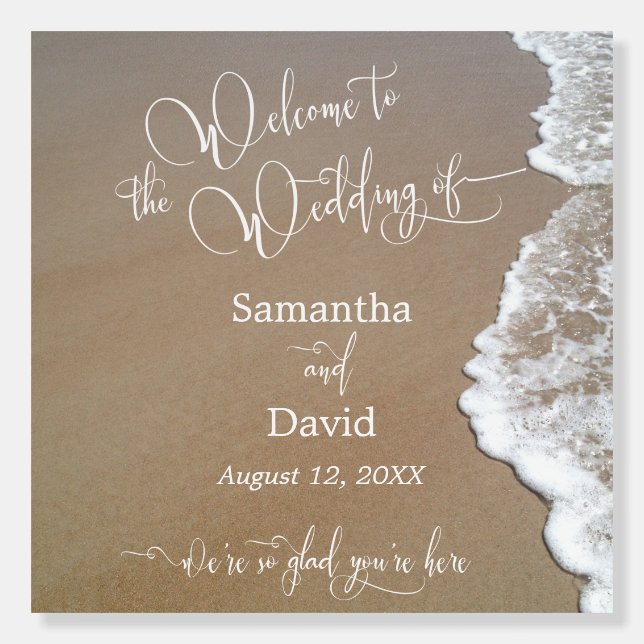 Elegant Calligraphy Beach Photo Wedding Welcome Foam Board (Front)