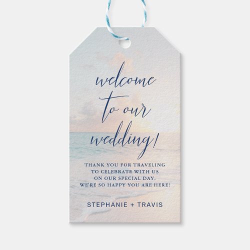 Elegant Calligraphy Beach Wedding Welcome Gift Tags