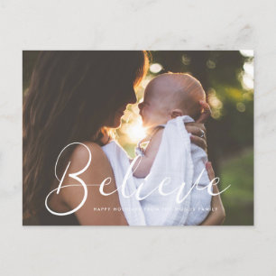 Elegant calligraphy Believe Holiday photo Postcard