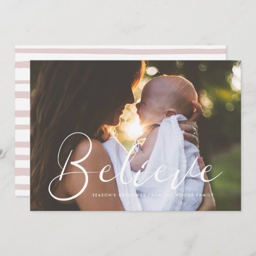 Elegant calligraphy Believe overlay photo card