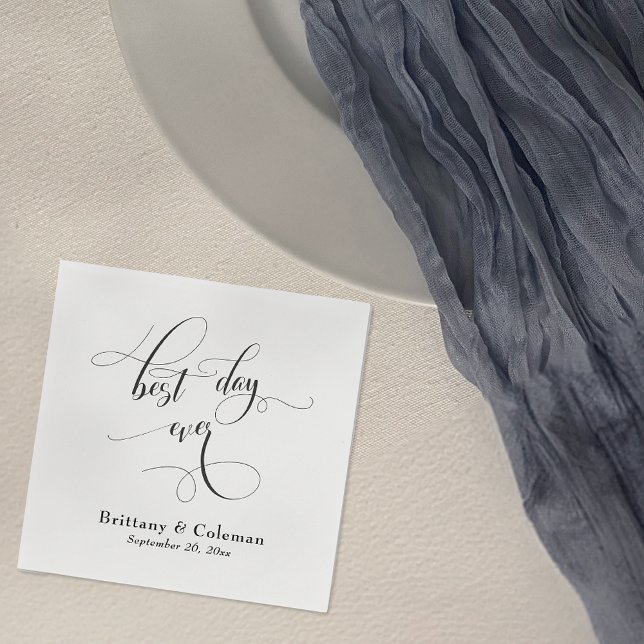 Elegant Calligraphy Best Day Ever Simple Wedding Napkins (Creator Uploaded)