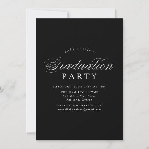 Elegant Calligraphy Black 4 Photo Graduation Party Invitation | Zazzle