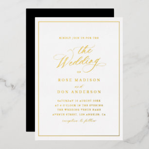 Elegant calligraphy black and gold foil wedding invitation