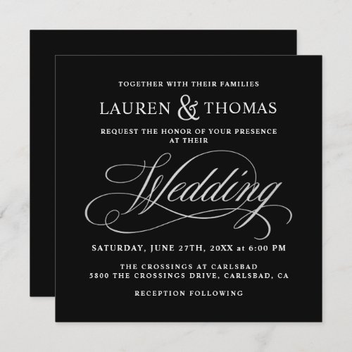 Elegant Calligraphy Black and Silver Wedding Invitation