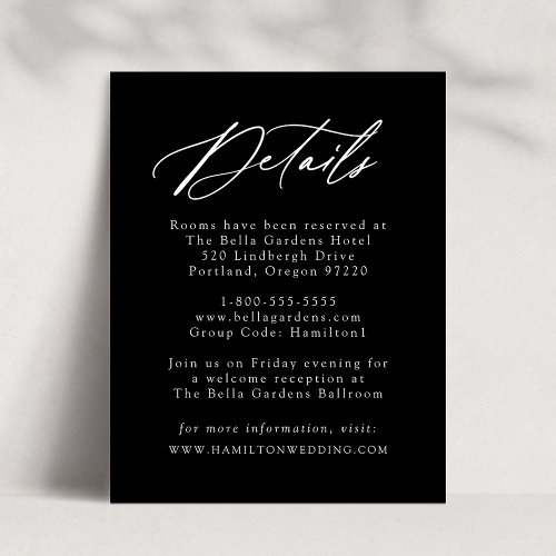 Elegant Calligraphy Black and White Details Enclosure Card