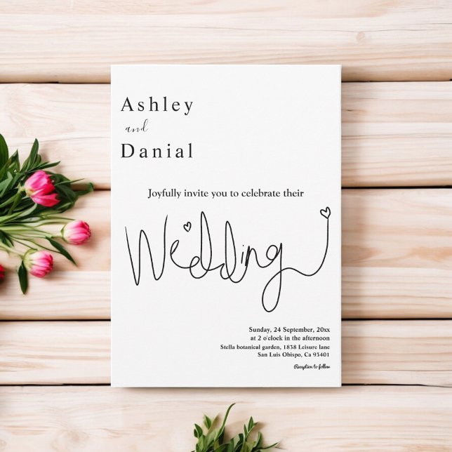 Elegant Calligraphy Black And White Modern Wedding Invitation (Creator Uploaded)