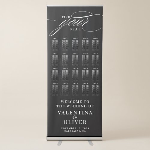 Elegant Calligraphy Black and White Seating Chart  Retractable Banner